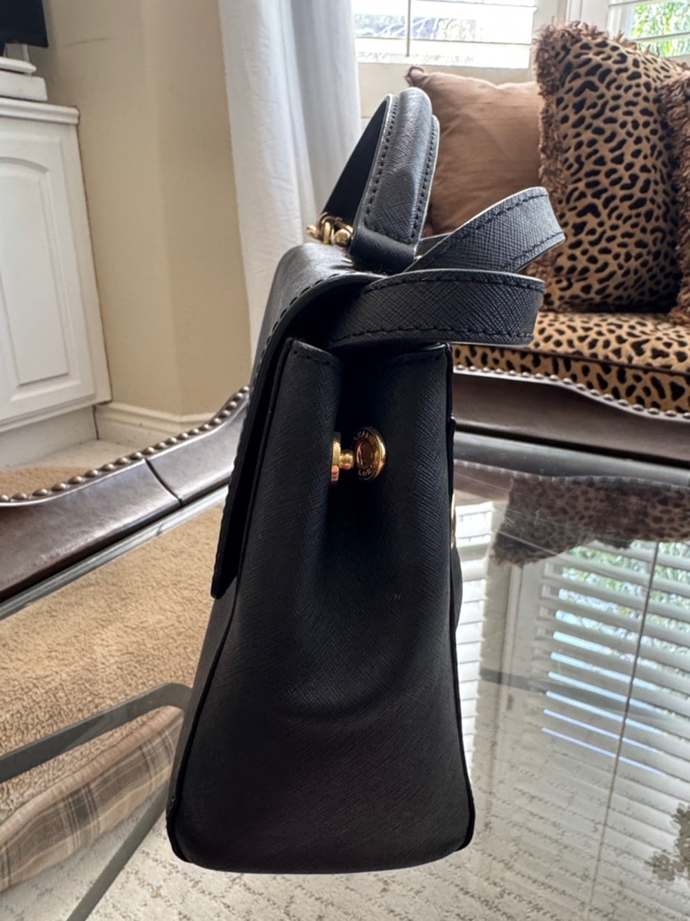 Michael Kors Black Leather Top-Handle Satchel with Gold Hardware - Picture 2 of 7